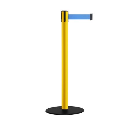 MONTOUR LINE Stanchion Belt Barrier Yellow Post Low Base 13ft. Light Blue Belt MSX630-YW-LBL-130